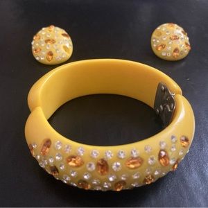 Vintage, rhinestone, hinge bracelet and matching clip earrings